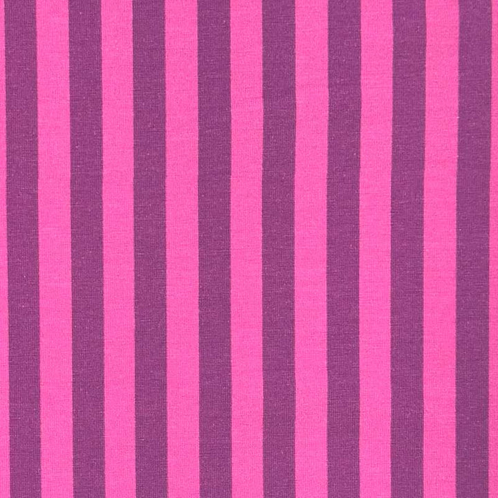Bomuldsjersey i lilla med pink striber