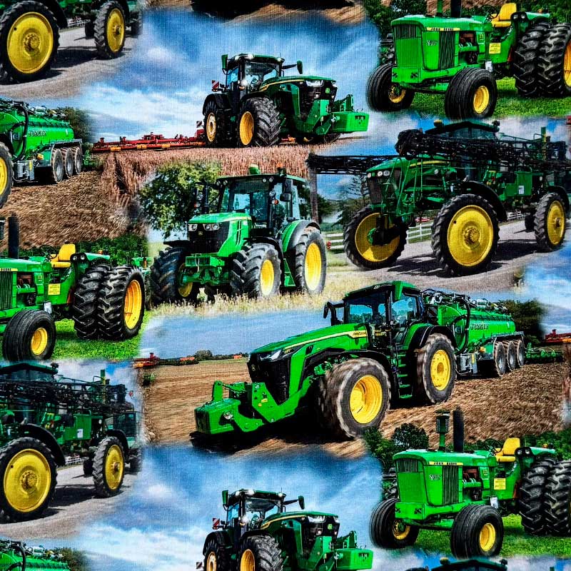 Digital bomuldsjersey med traktor på marken