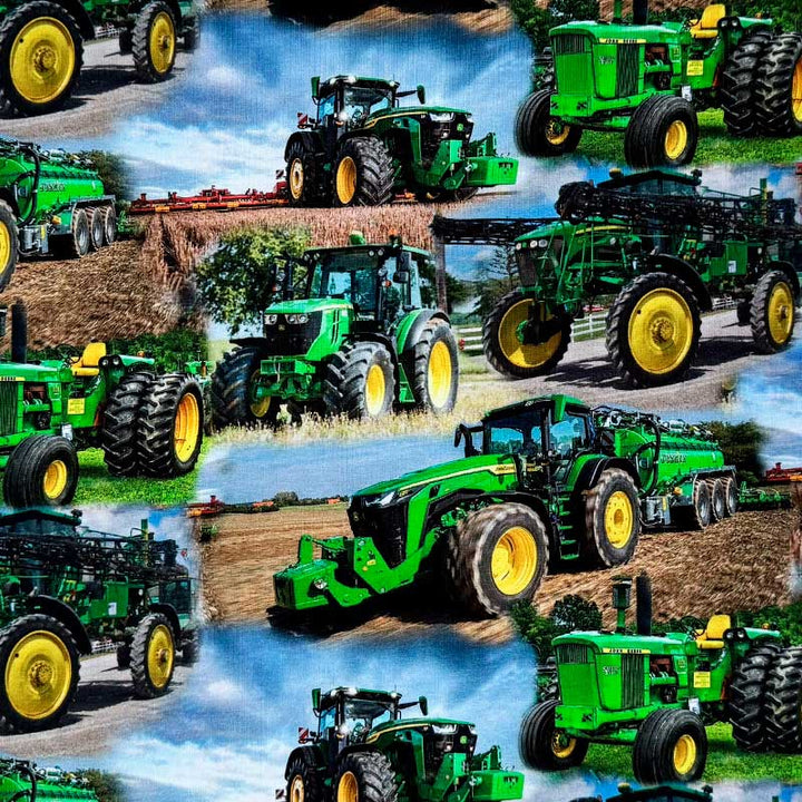 Digital bomuldsjersey med traktor på marken