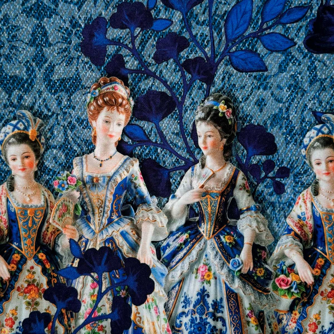 Digital bomuldsjersey med porcelænsfigurer
