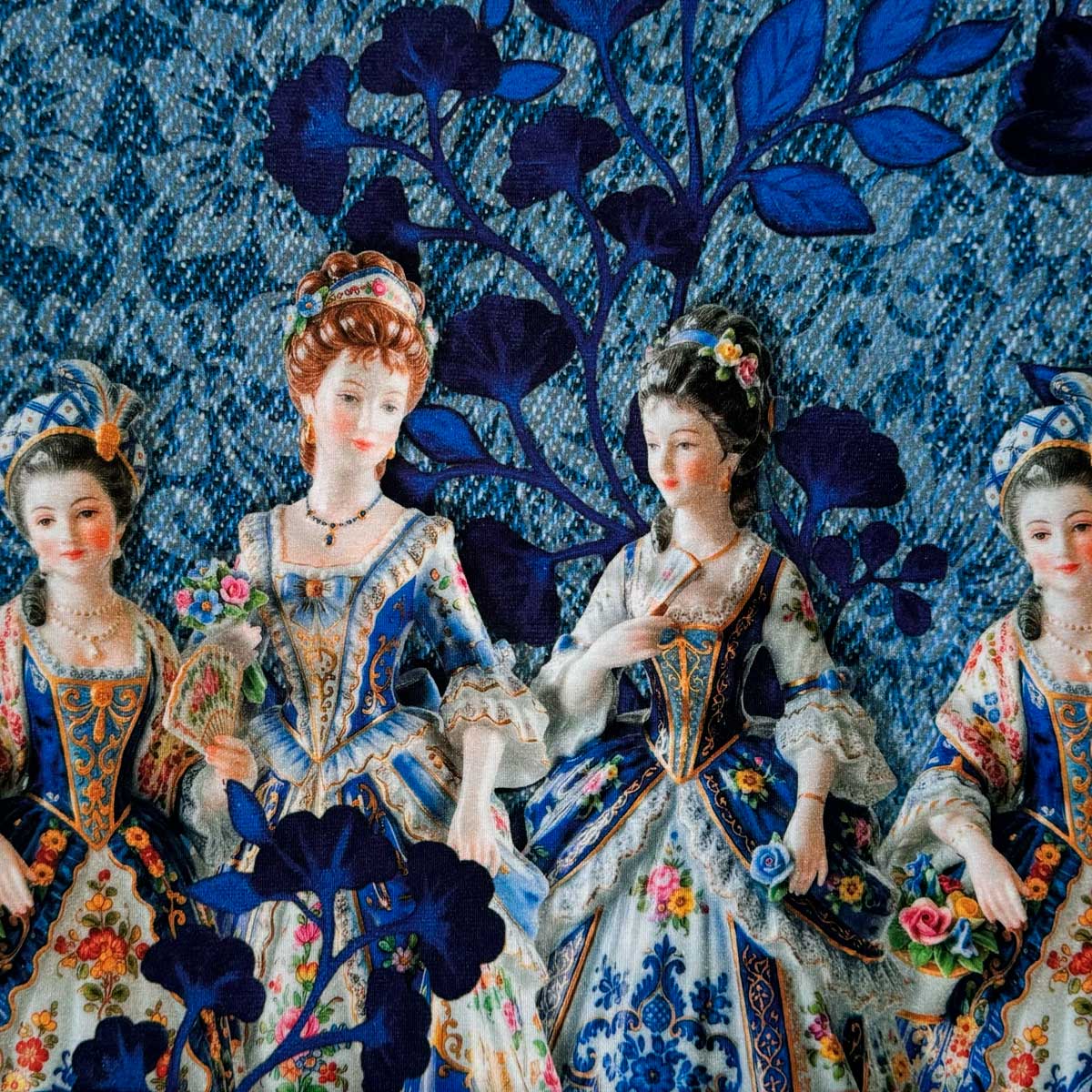 Digital bomuldsjersey med porcelænsfigurer