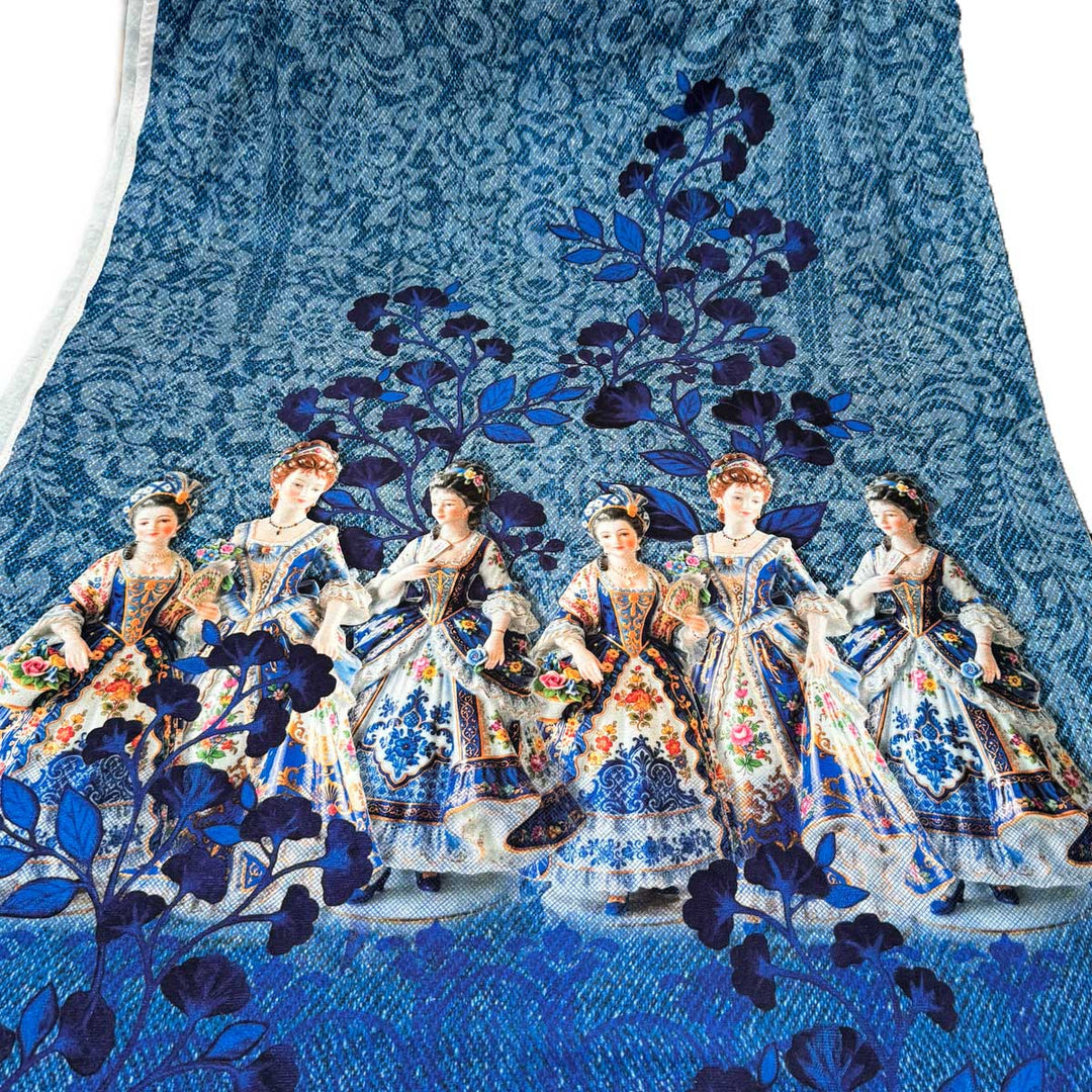 Digital bomuldsjersey med porcelænsfigurer