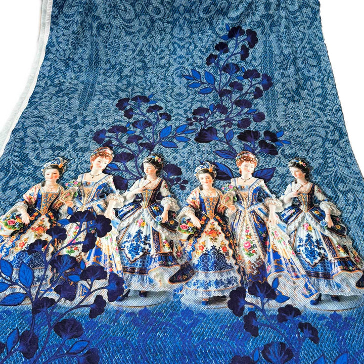 Digital bomuldsjersey med porcelænsfigurer