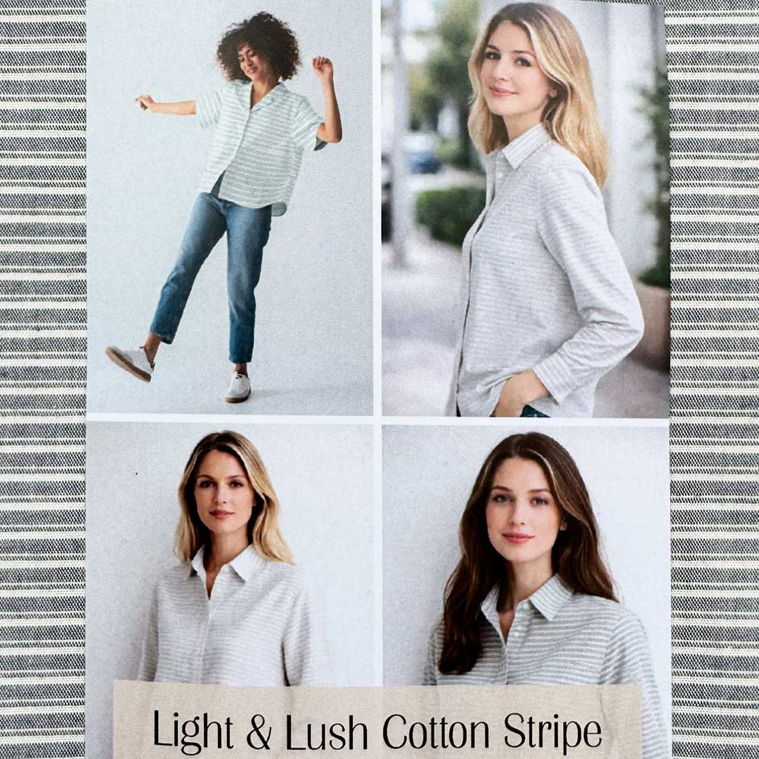 Bomuldspoplin med striber fra Light and Lush IV