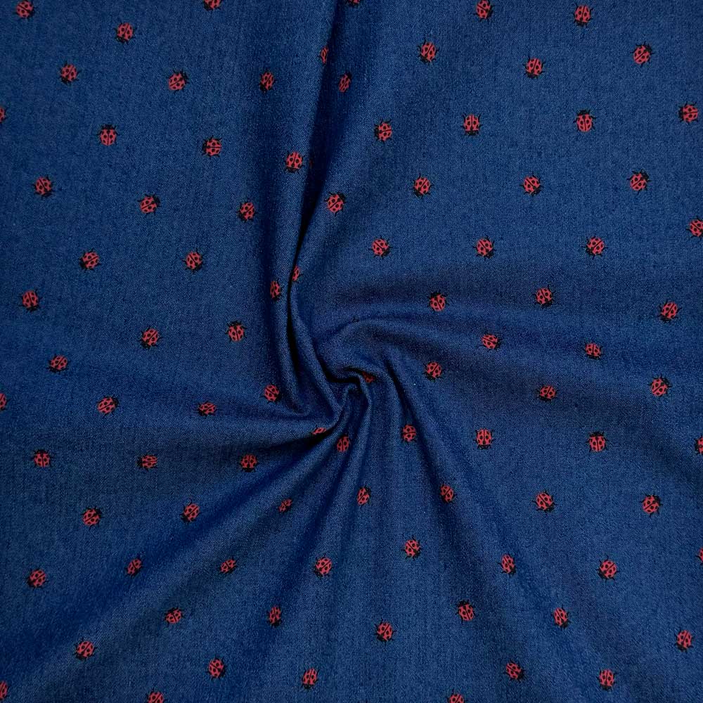 Denim med små printet mariehøns