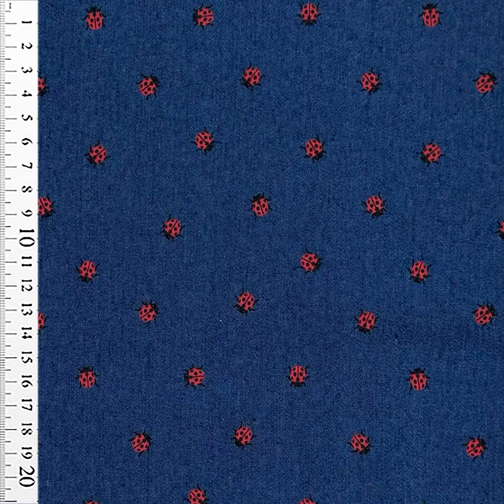 Denim med små printet mariehøns