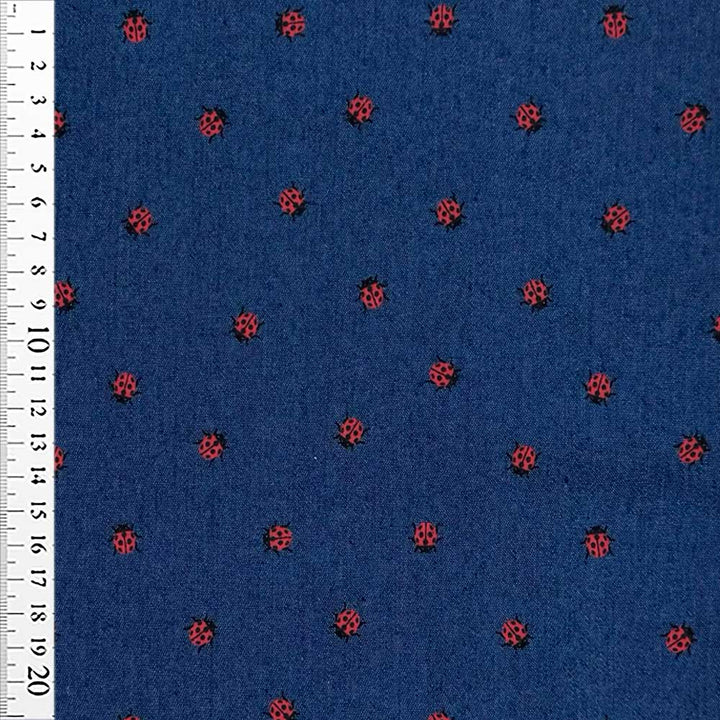 Denim med små printet mariehøns