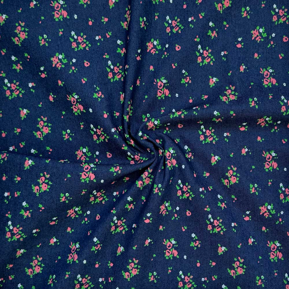 Denim med små printet blomster