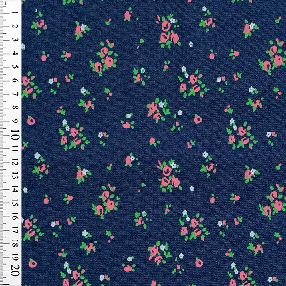 Denim med små printet blomster