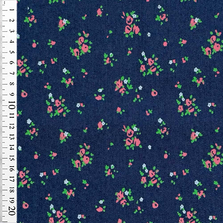 Denim med små printet blomster