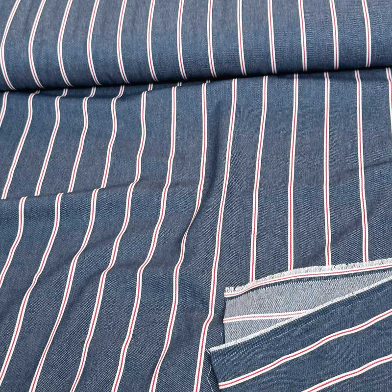 Denim med smalle striber i blå