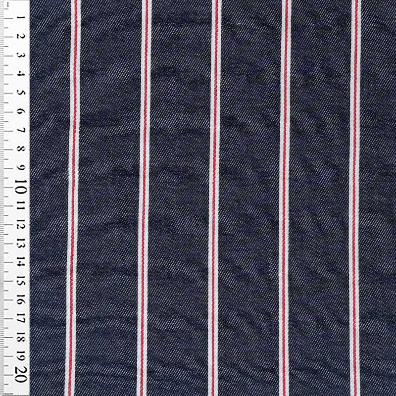 Denim med smalle striber i marineblå