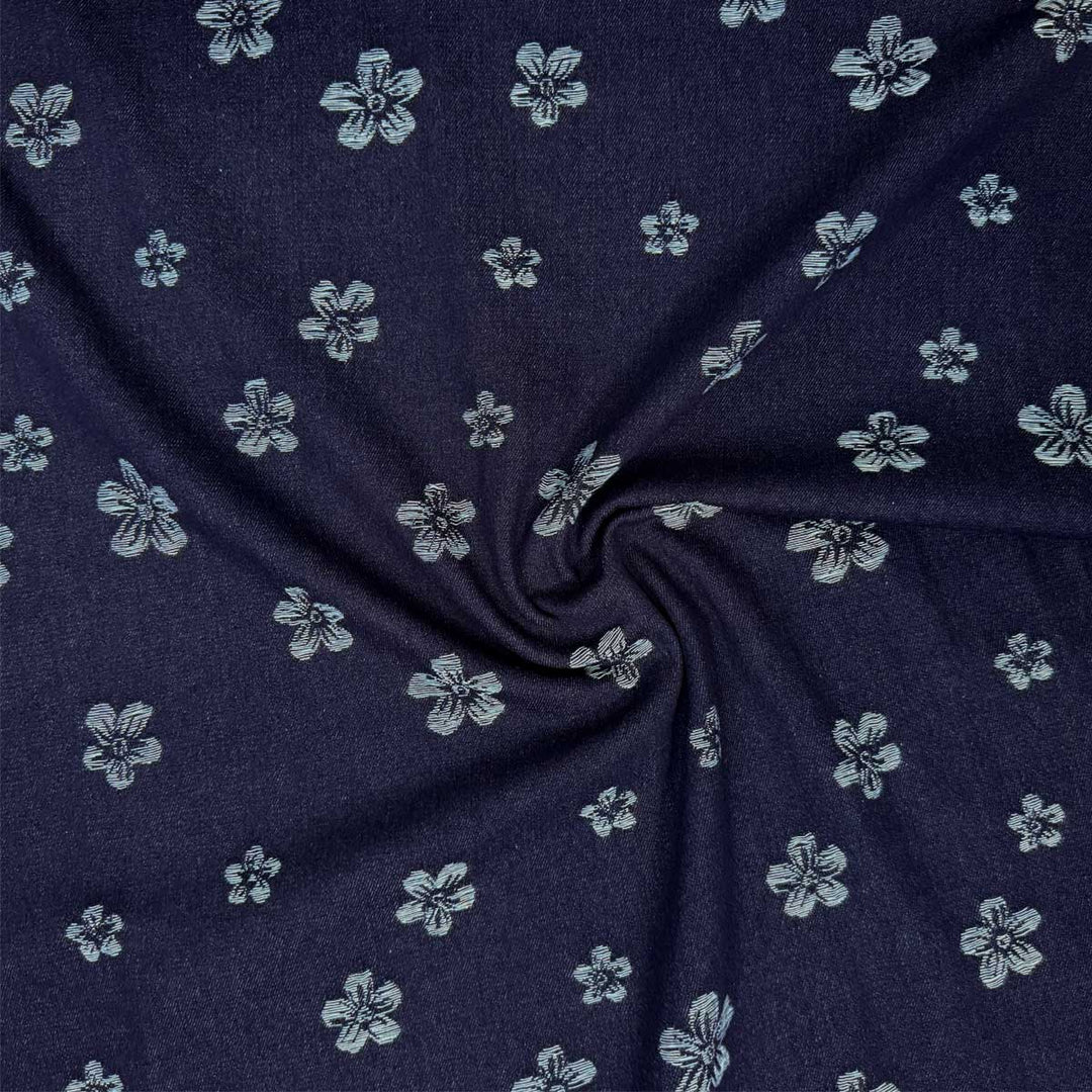 Denim med vævede blomster i marineblå