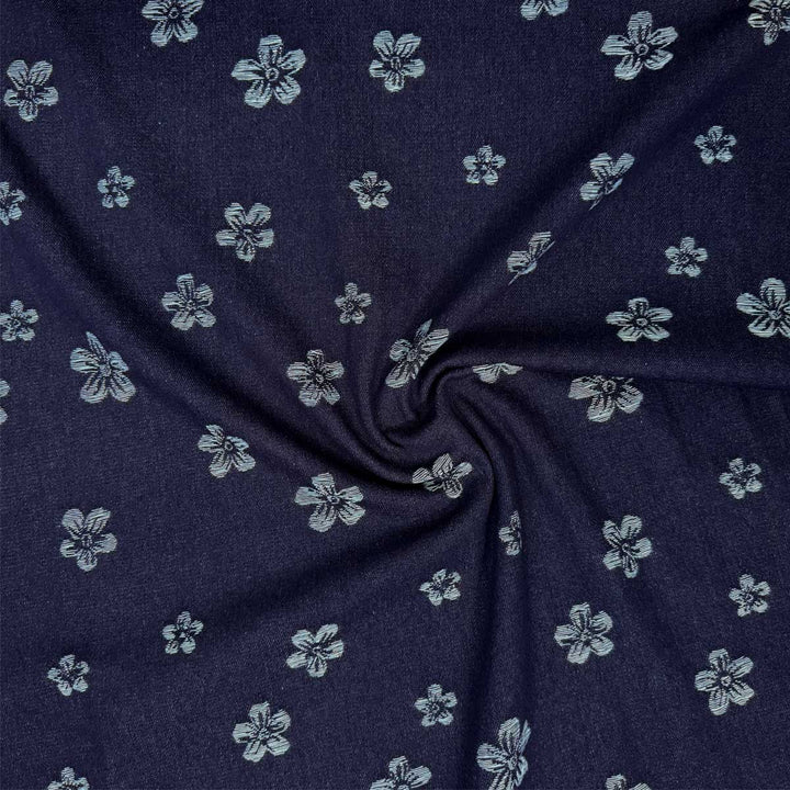 Denim med vævede blomster i marineblå