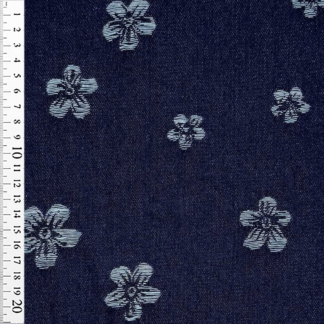 Denim med vævede blomster i marineblå