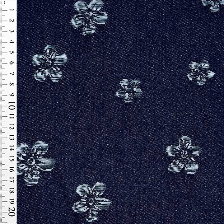 Denim med vævede blomster i marineblå