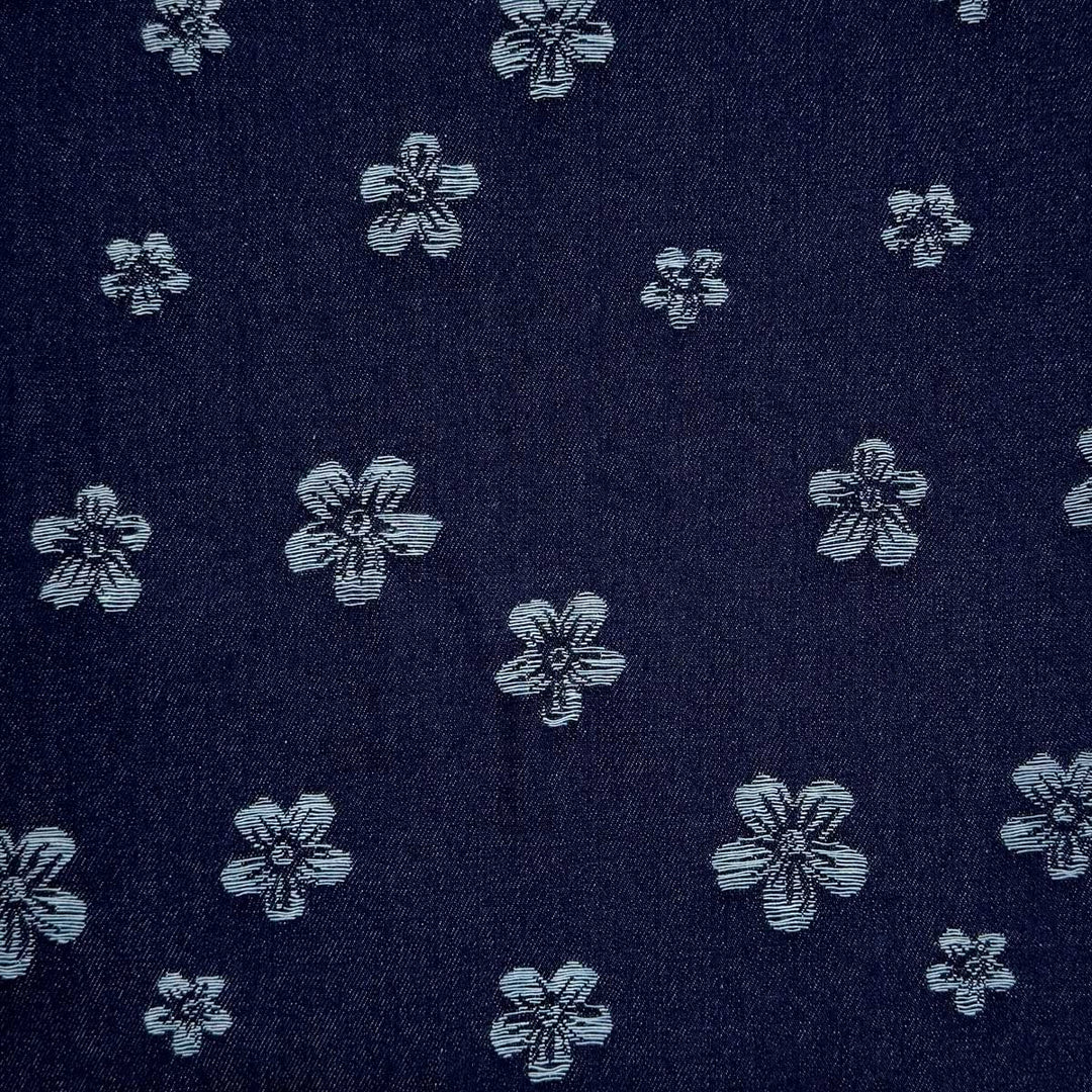 Denim med vævede blomster i marineblå