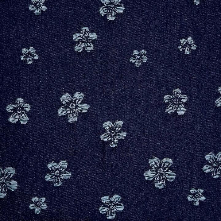 Denim med vævede blomster i marineblå