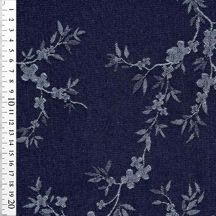 Denim med vævede blomsterranker i marineblå