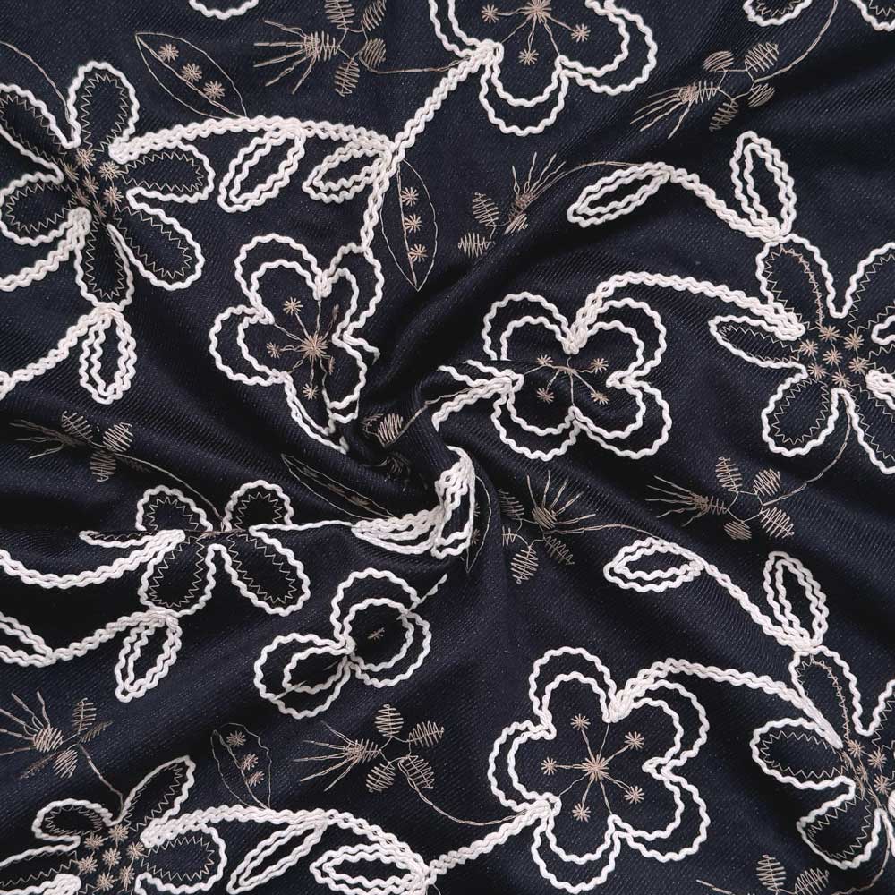 Diagonal Jersey i navy med broderi (Denimlook)