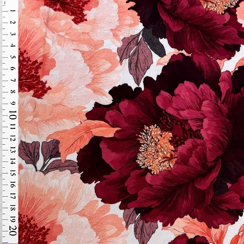 Digital bomuldsjersey med store fantasi blomster
