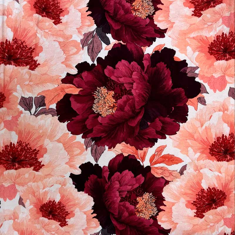 Digital bomuldsjersey med store fantasi blomster