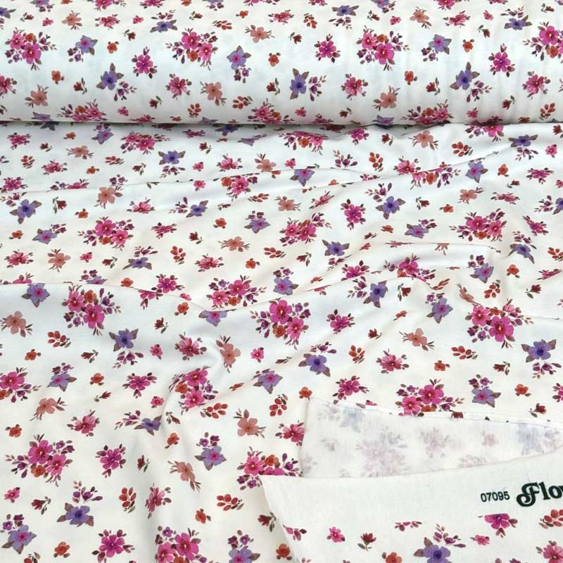 Digital bomuldsjersey med fuchsia blomster buketter