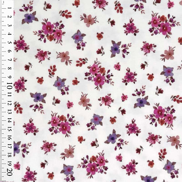 Digital bomuldsjersey med fuchsia blomster buketter