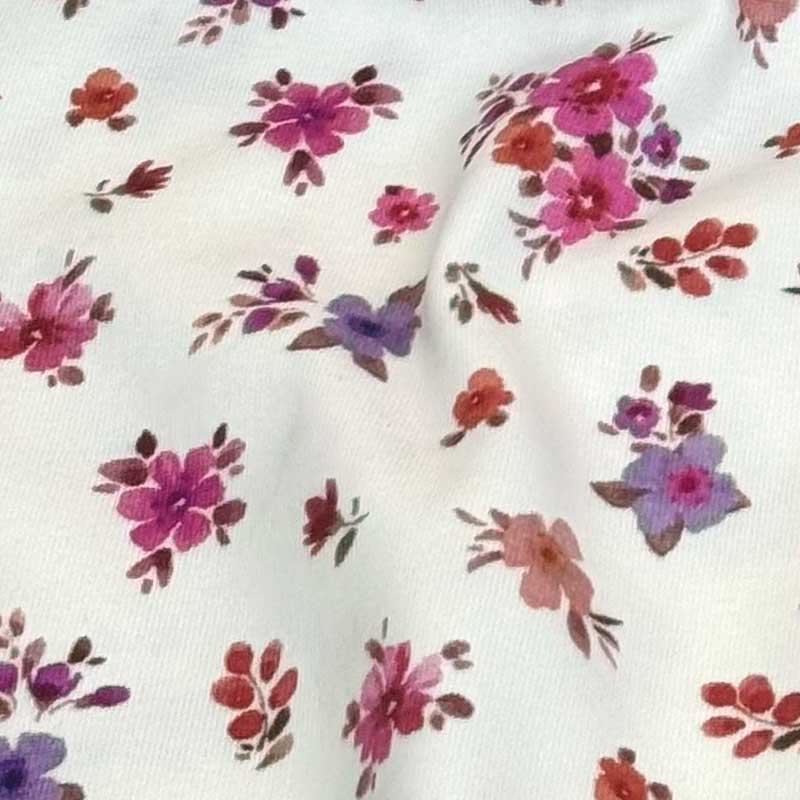Digital bomuldsjersey med fuchsia blomster buketter