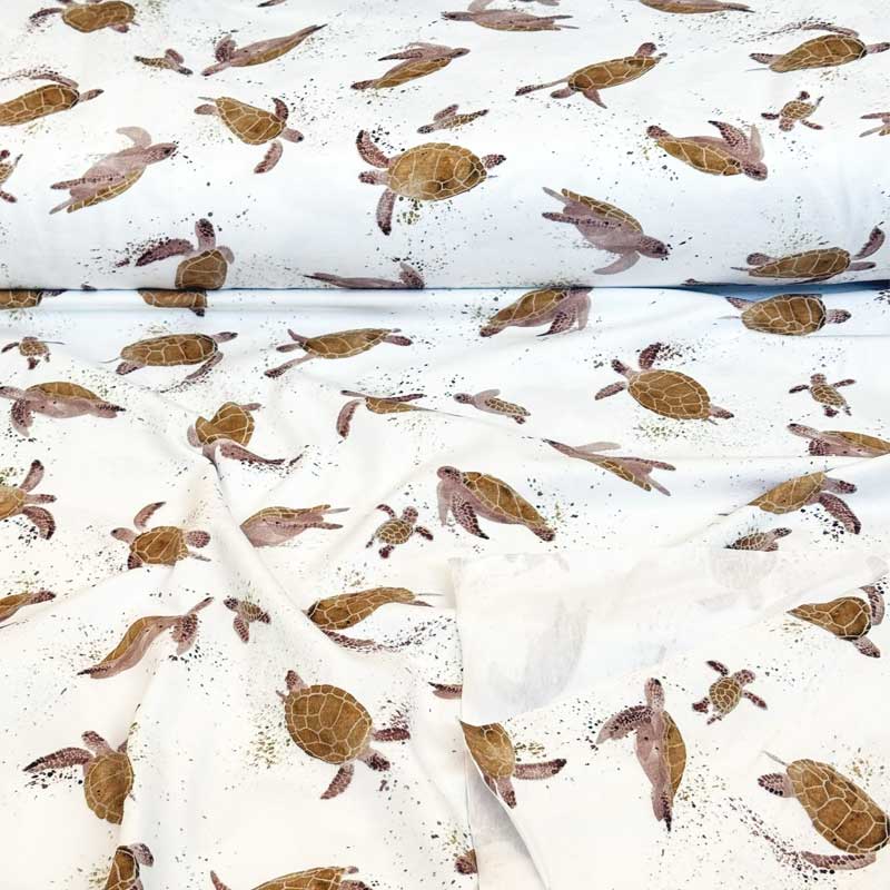 Digital bomuldsjersey med sandfarvet skildpadder
