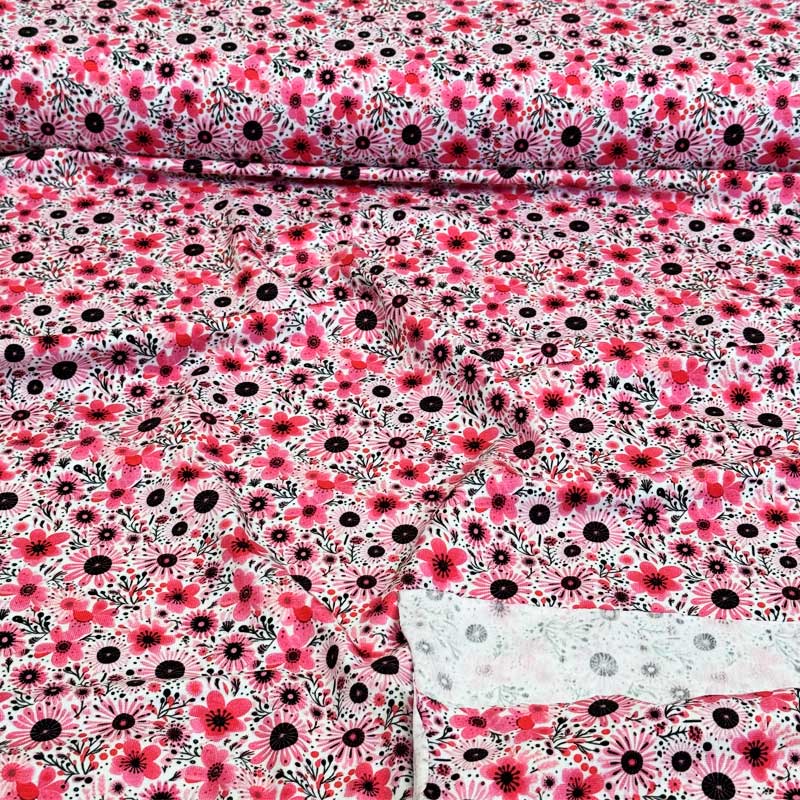 Digital bomuldsjersey med grafisk pink blomster mix