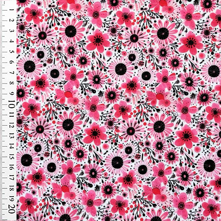 Digital bomuldsjersey med grafisk pink blomster mix