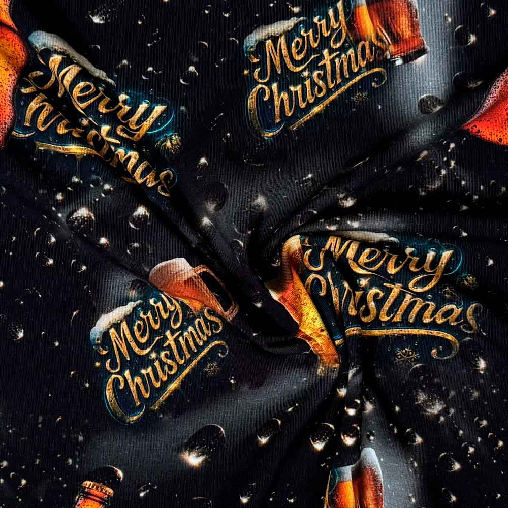 Digital bomuldsjersey med Merry Christmas juleøl