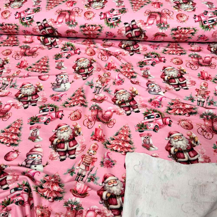 French Terry med juleikoner i pink