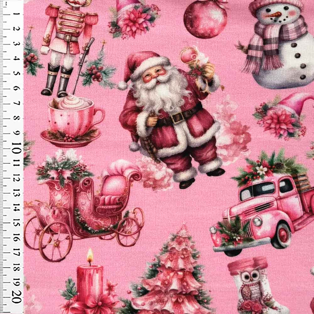 French Terry med juleikoner i pink