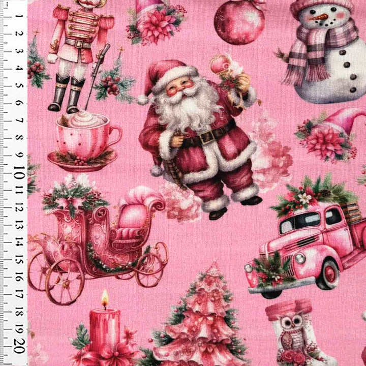 French Terry med juleikoner i pink