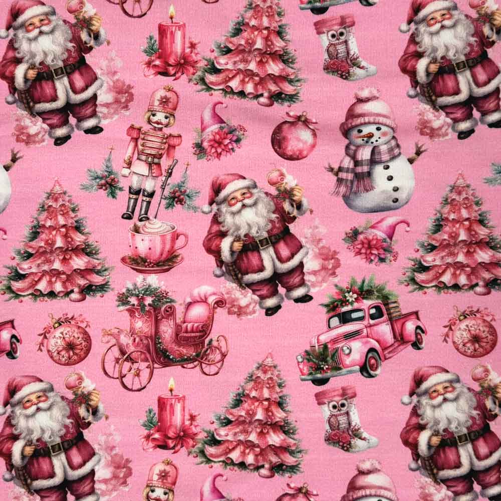 French Terry med juleikoner i pink