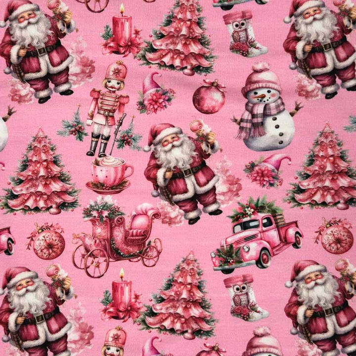French Terry med juleikoner i pink
