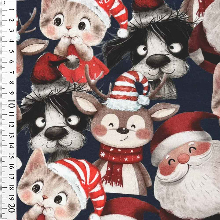 French Terry med julemand hunde og katte