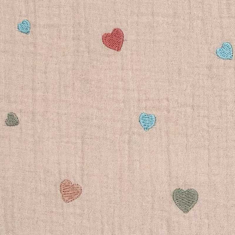Dobbelt gauze i beige med hjerter i flere farver