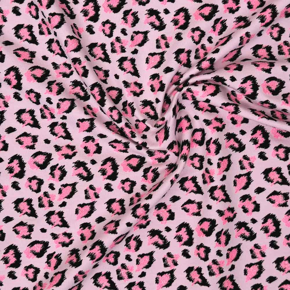 French Terry med dyreprint i lys pink