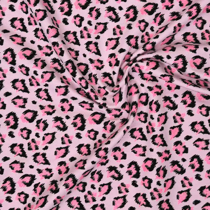 French Terry med dyreprint i lys pink