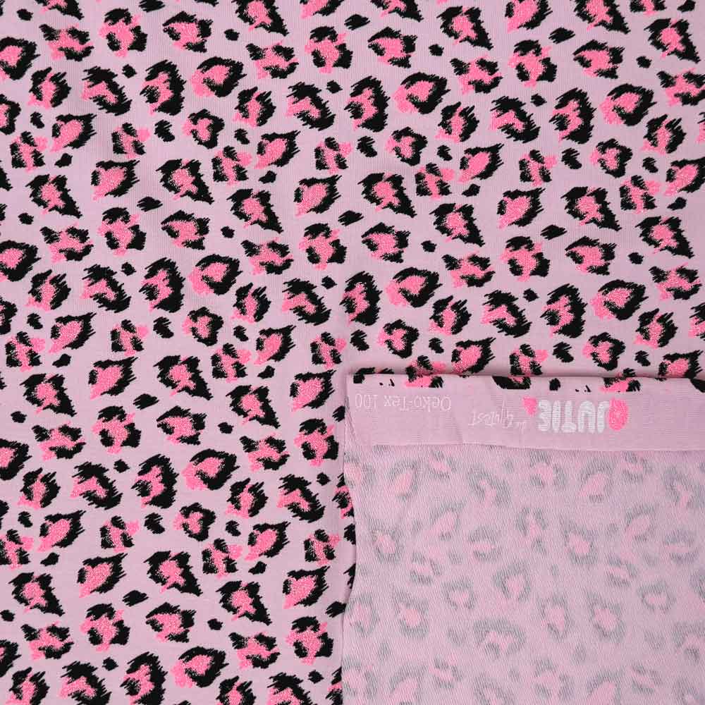 French Terry med dyreprint i lys pink