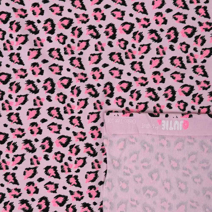 French Terry med dyreprint i lys pink