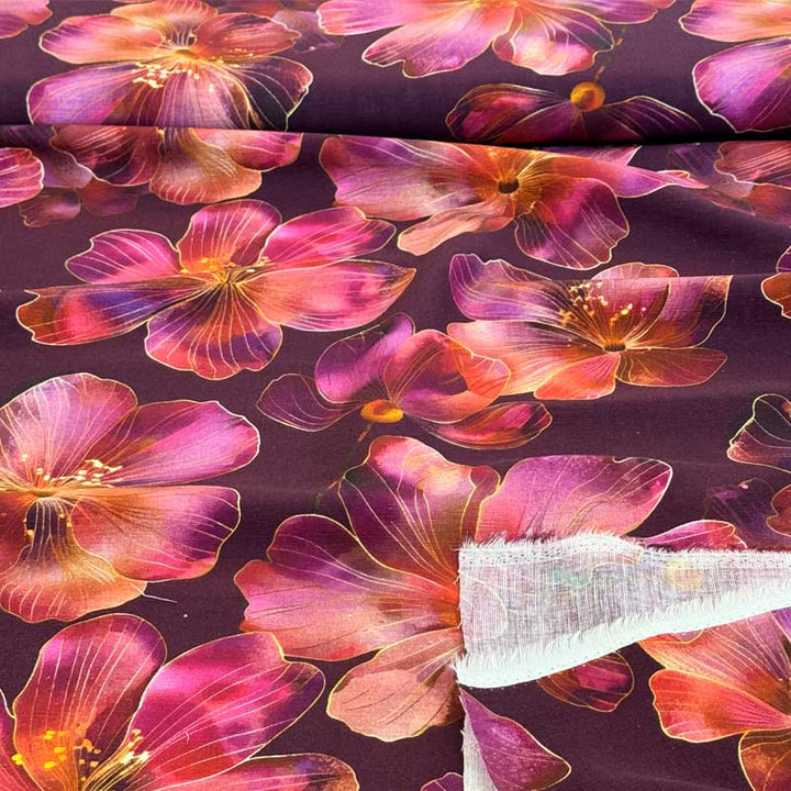 Fast hør bomuld med store guldblomster