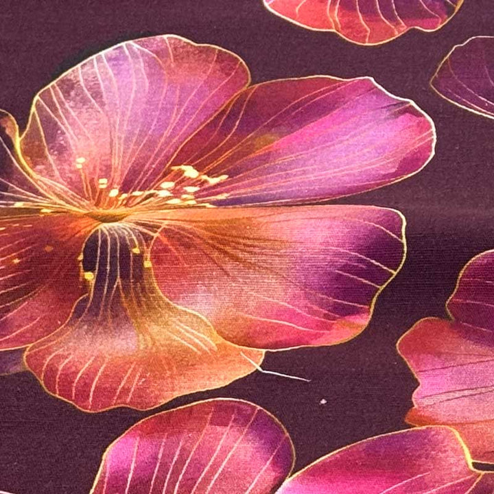 Fast hør bomuld med store guldblomster
