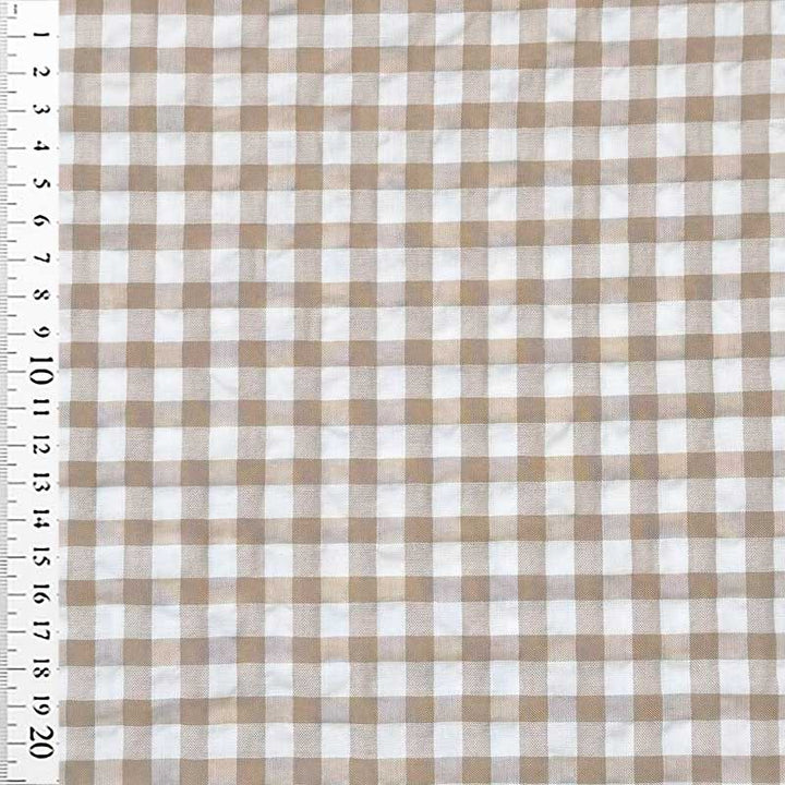 Ternet seersucker i beige og hvid