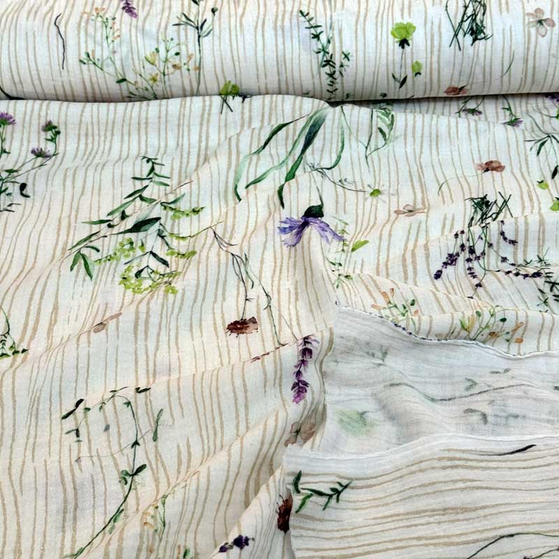 Tynd Mousseline med franske blomster