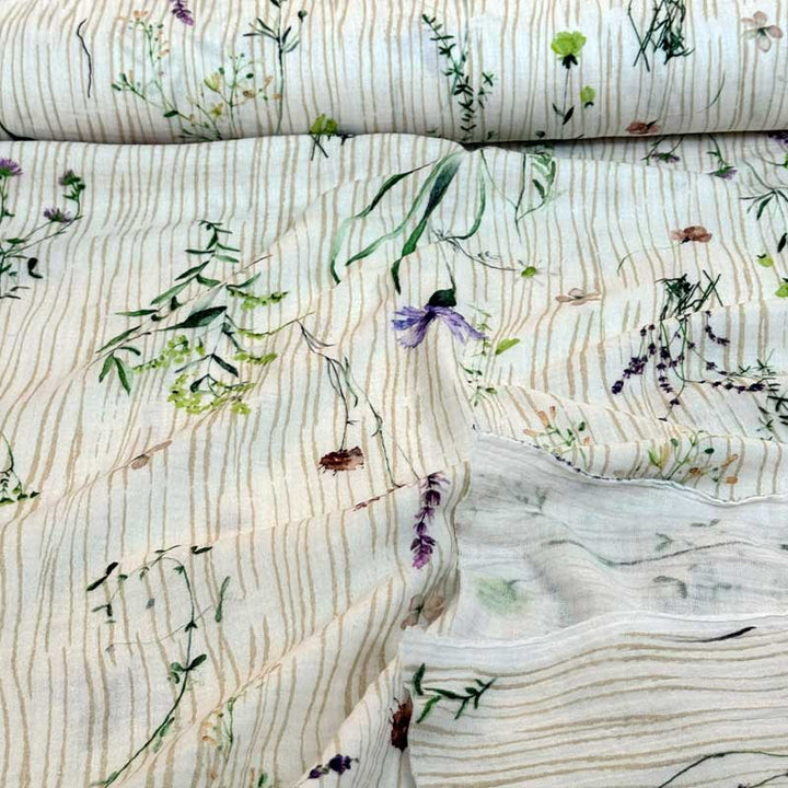 Tynd Mousseline med franske blomster
