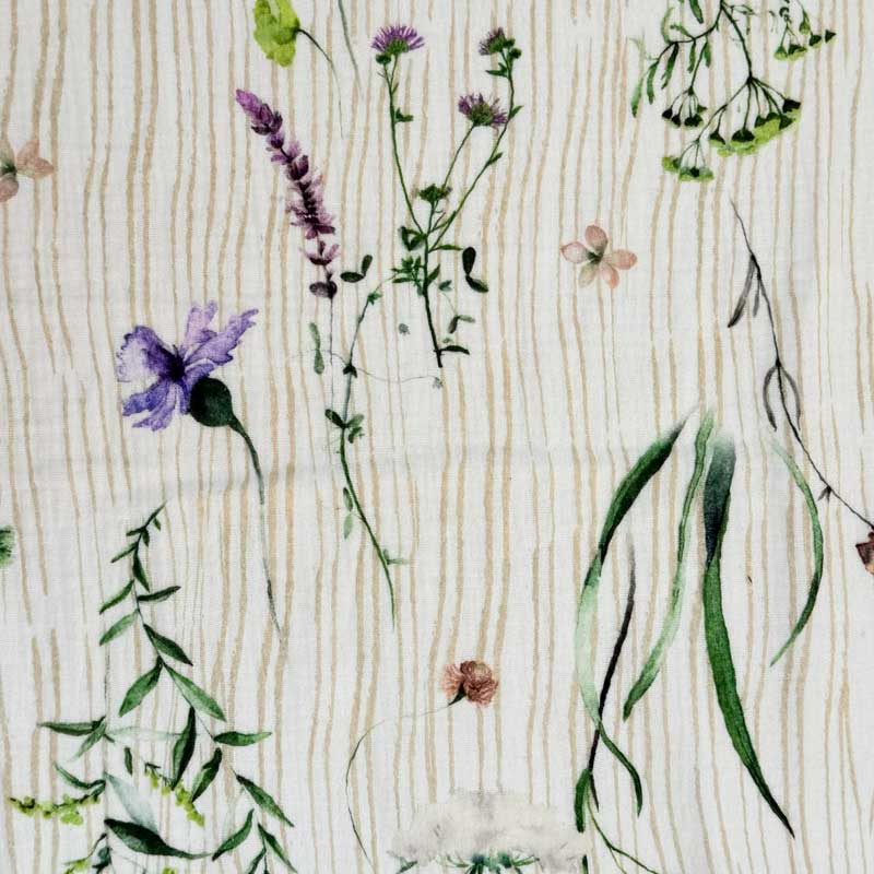 Tynd Mousseline med franske blomster